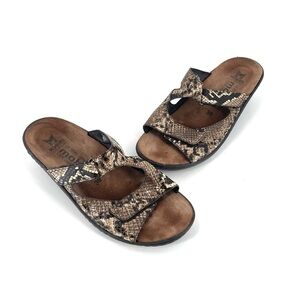 Mephisto Python Snake Print Double Strap Slip On Sandal Slide